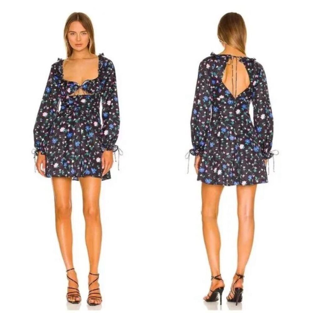 New For Love and Lemons Lexy Black Floral Long Sleeve Dress Size XS - Picture 2 of 12
